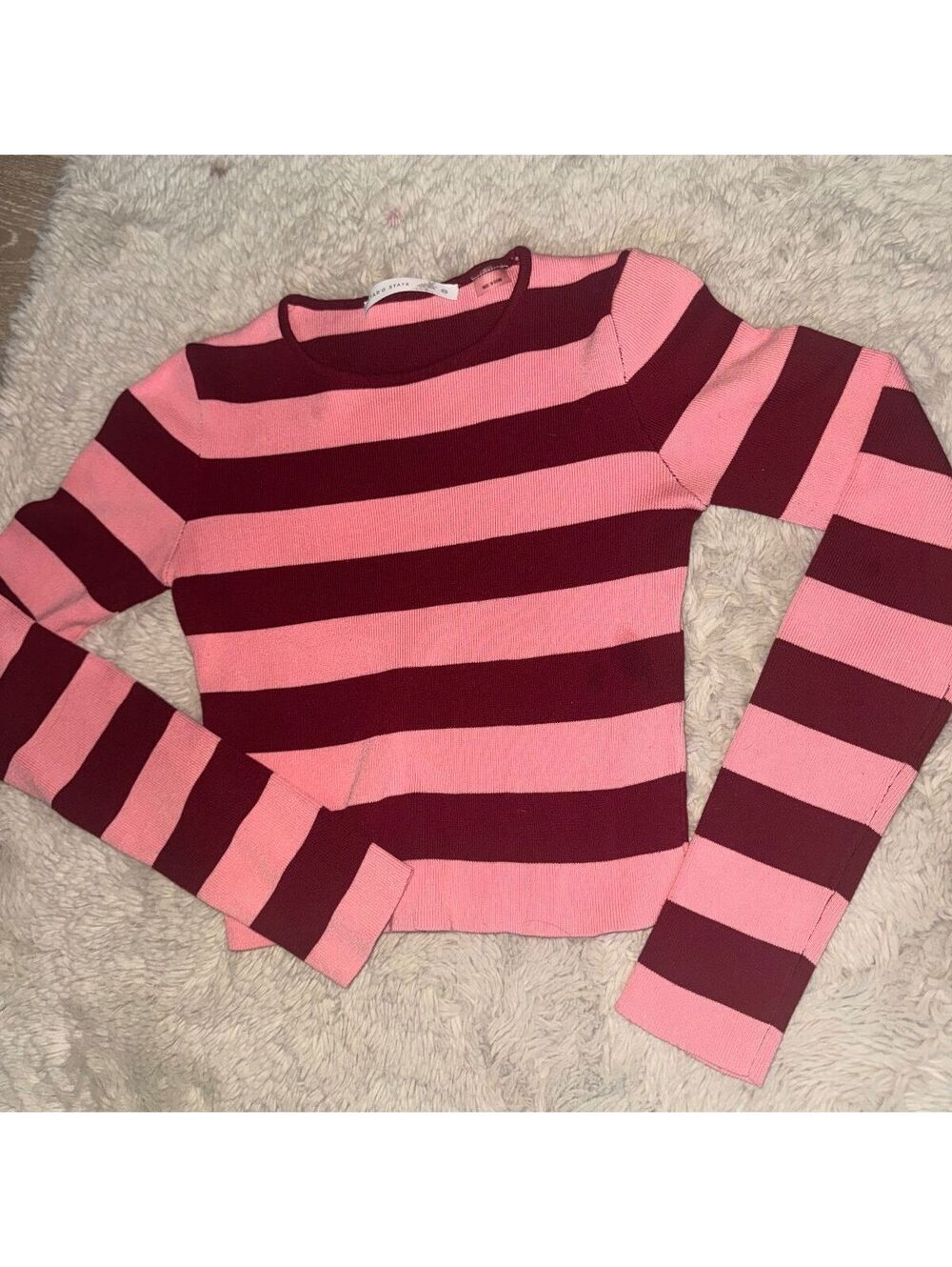 Altar'd State Pink Stripe Long Sleeve Sweater XS Soft Girl Preppy Y2K